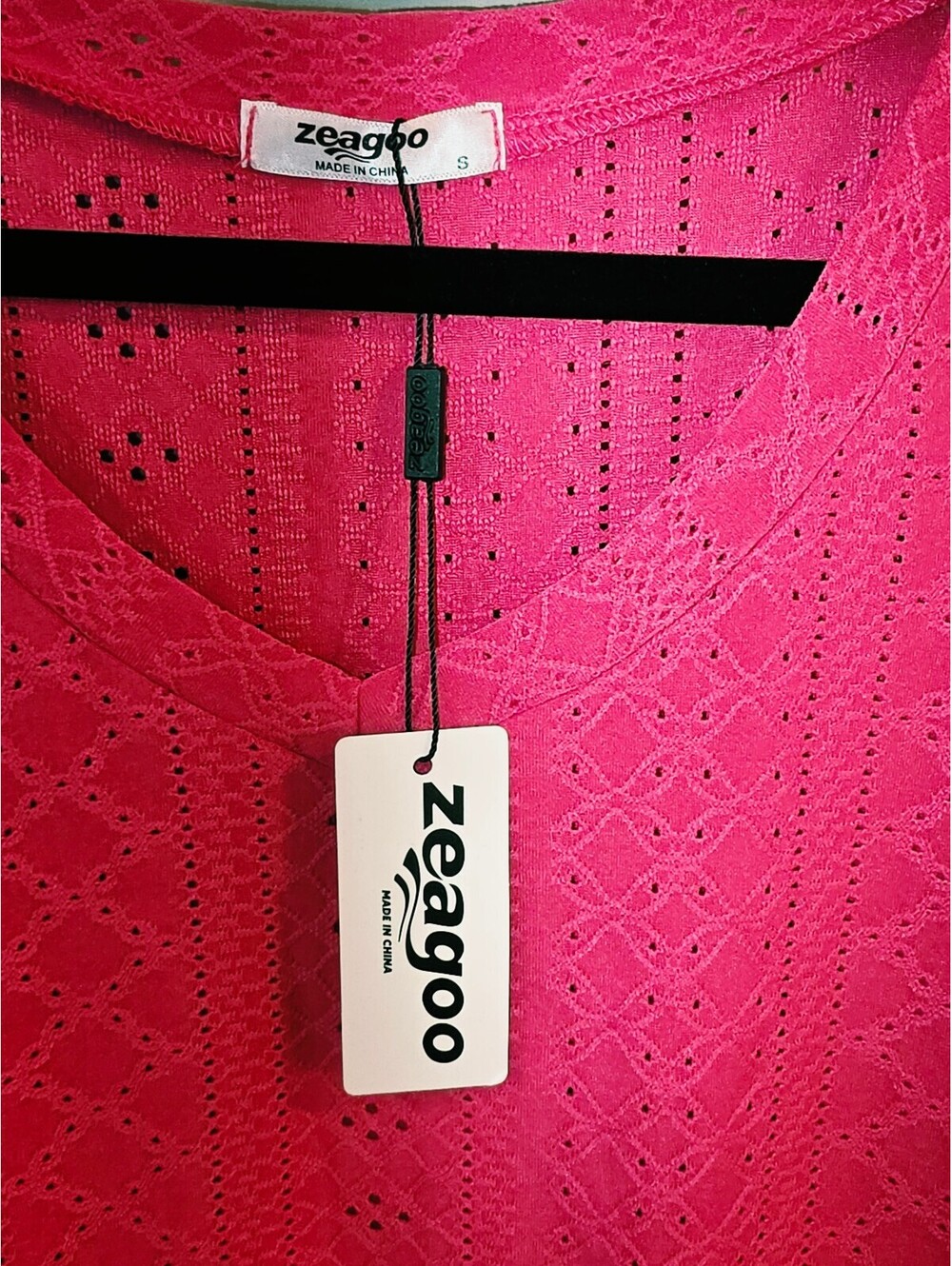 Bright Pink Zeagoo Eyelet V-Neck Top - Picture 3 of 5